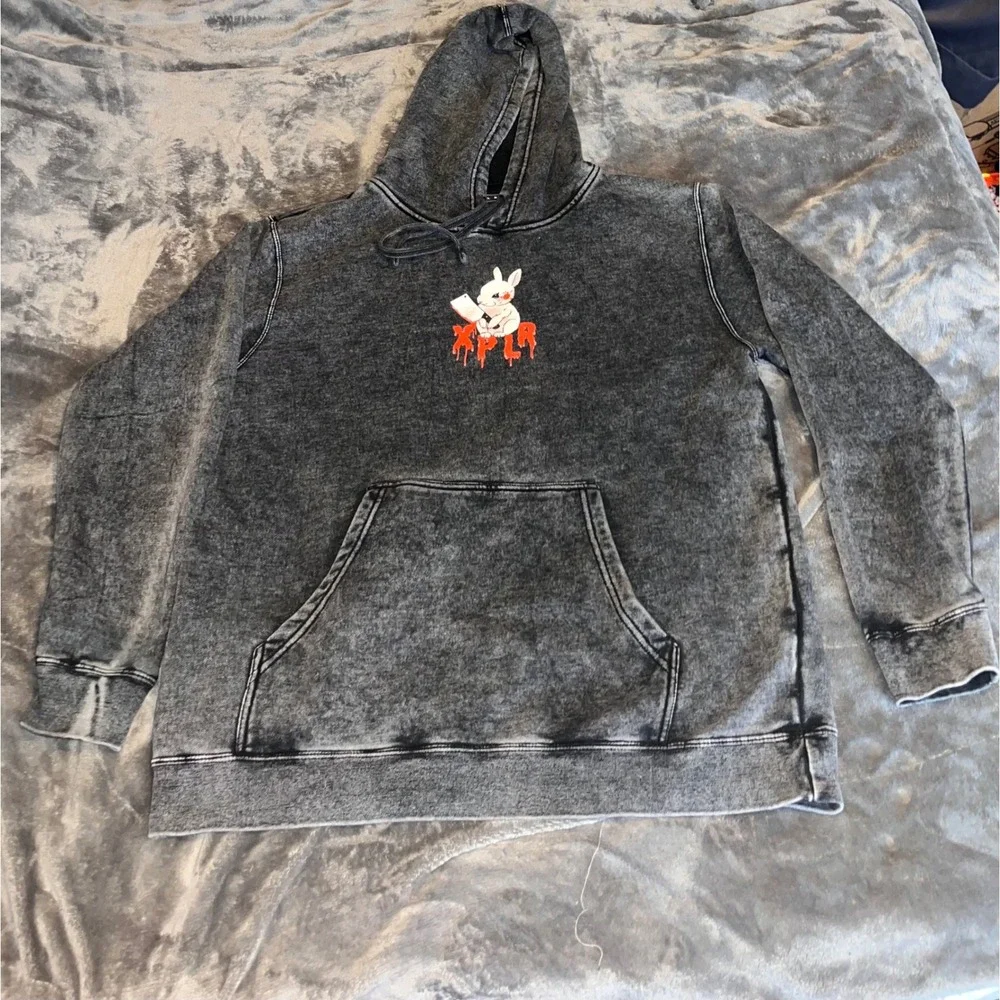 XPLR Sam and Colby Killer Bunny Mineral Wash Hoodie Grey Large